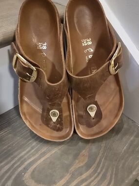 Brown Leather Berkinstock with Gold Big Buckles